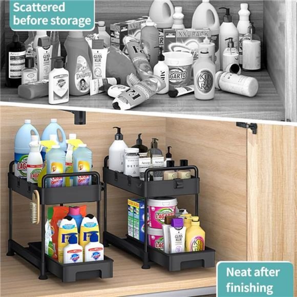 Kitchen 2 Pack Pull Out Under Sink Organizer Sliding Drawers